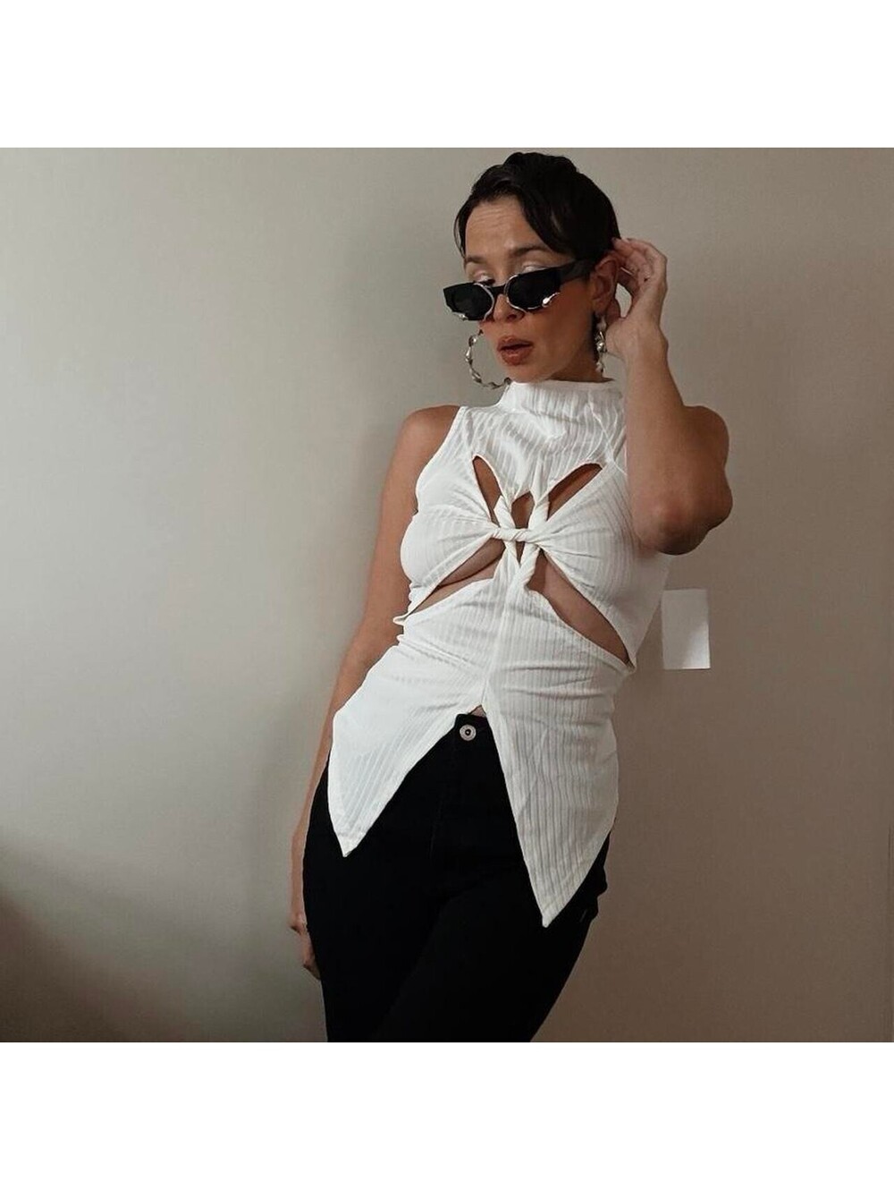 White Ribbed Top - Picture 2 of 6